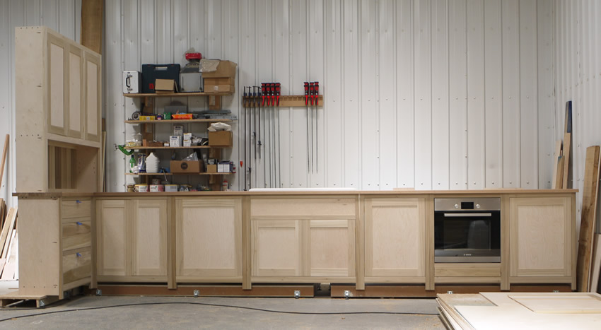 Latest kitchen under construction for a local client. 4.5m single full stave oak worktop.
